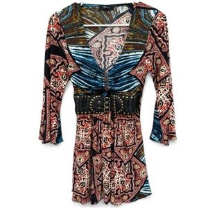 RHOC Silk Sky Baby Doll Leather Belted Top